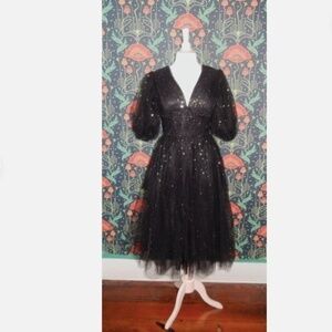 Black Tulle Star Fairy Ballerina Starry Night Moon Glitter Cocktail Dress 4/6
